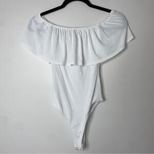 Veronica M White Ruffle Off-the-Shoulder Flounce Romantic Bodysuit Size XS